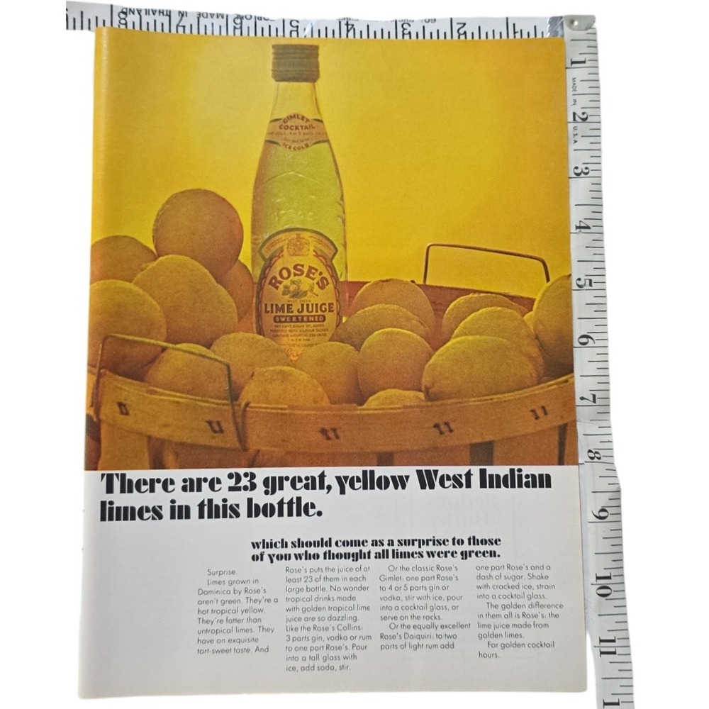 Vintage 1964 Roses Lime Juice Advertisement 23 Great Yellow West‎ Indian Lines